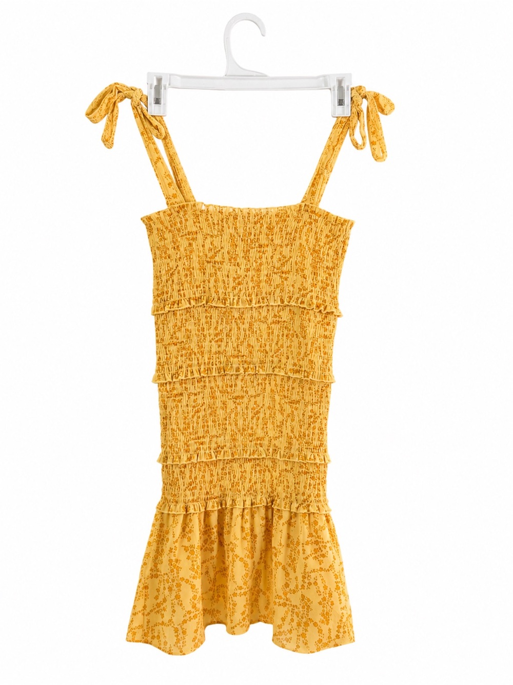 Amazon Yellow Tiered Smocked Sundress with Tie Straps